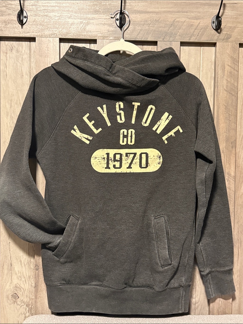 Outfitter Trading Men's Lined-Hoodie Sweatshirt Charcoal Distressed Style Print